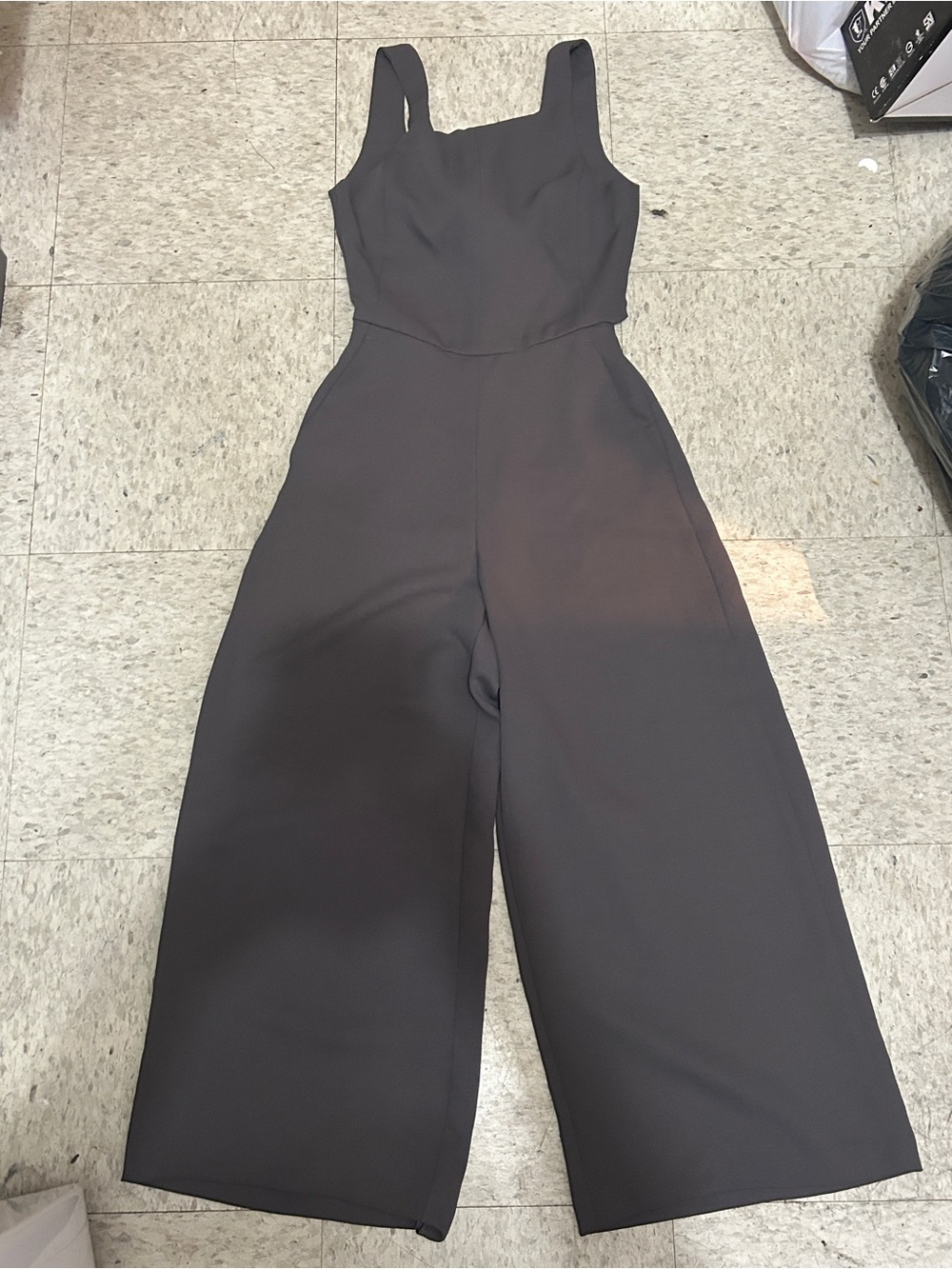 Wide Leg Square Neck Jumpsuit - Grey